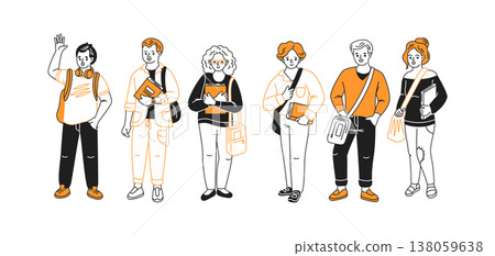 Group of students in casual clothing drawing Group of students in casual clothing drawing 138059638