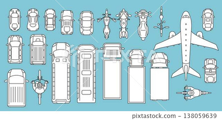 Top View Vehicles and Airplane Illustration 138059639