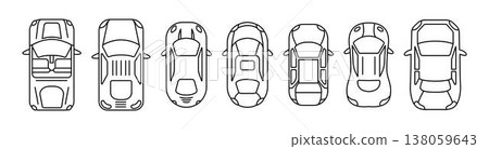 Outline Drawings of Seven Car Models 138059643