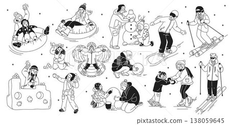 Winter Fun Activities Illustration with Children Winter Fun Activities Illustration with Children 138059645