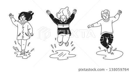 Children Joyfully Jumping in Puddles Children Joyfully Jumping in Puddles 138059764