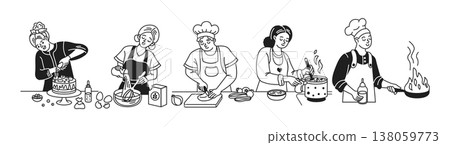 Chefs in Kitchen Preparing Varied Dishes 138059773