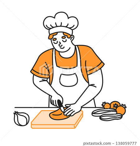 Cartoon Chef Cutting Vegetables Illustration Cartoon Chef Cutting Vegetables Illustration 138059777