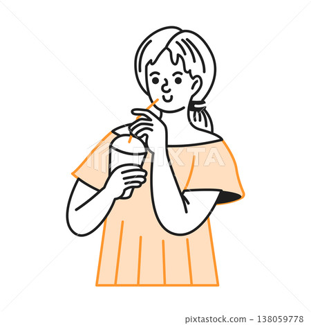 Simple Drawing of Girl Enjoying Drink 138059778