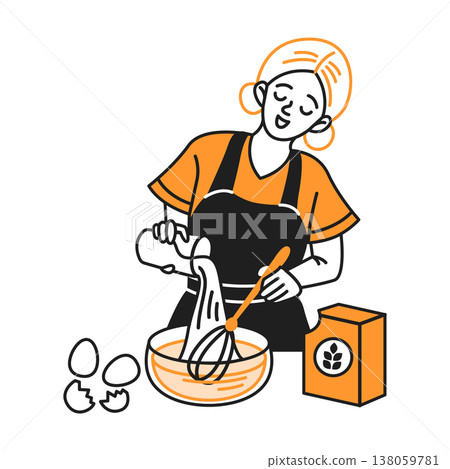 Colorful Illustration of a Woman Baking in Kitchen Colorful Illustration of a Woman Baking in Kitchen 138059781