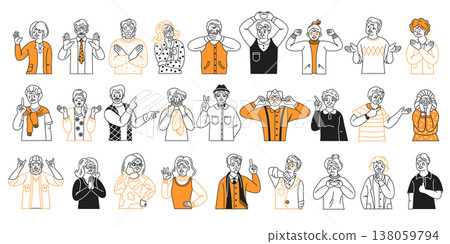 Illustrations Showing Diverse Human Emotions and Gestures Illustrations Showing Diverse Human Emotions and Gestures 138059794