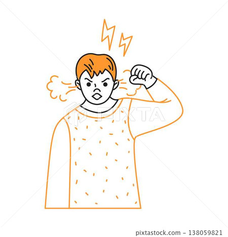 Angry Cartoon Boy with Clouds and Lightning 138059821