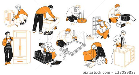 People Assembling Furniture in Flat Illustration People Assembling Furniture in Flat Illustration 138059852