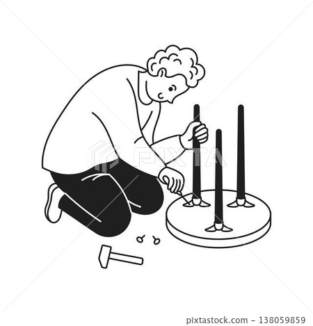 Illustration of Person Assembling Furniture Illustration of Person Assembling Furniture 138059859