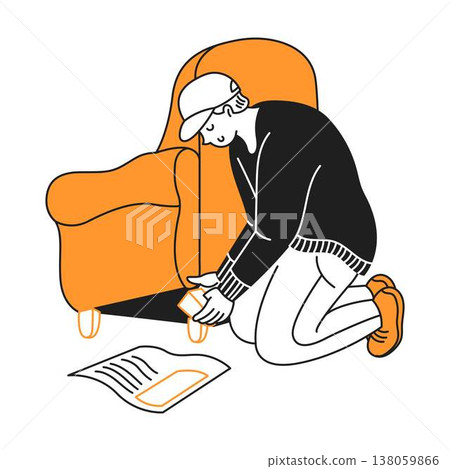 Illustration of Repairman Fixing a Chair Illustration of Repairman Fixing a Chair 138059866