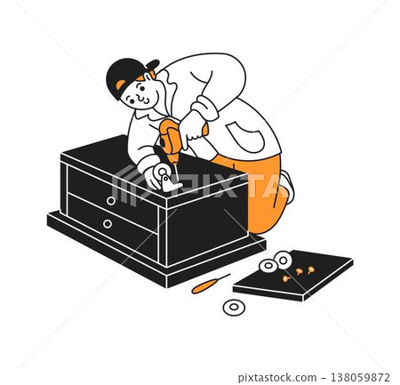 Carpenter Fixing Cabinet with Power Drill Carpenter Fixing Cabinet with Power Drill 138059872