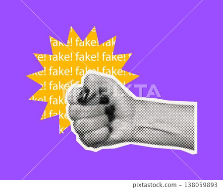 Halftone Fist with Fake Text Burst Background 138059893