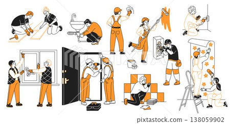 Home Renovation Team at Work Illustration 138059902