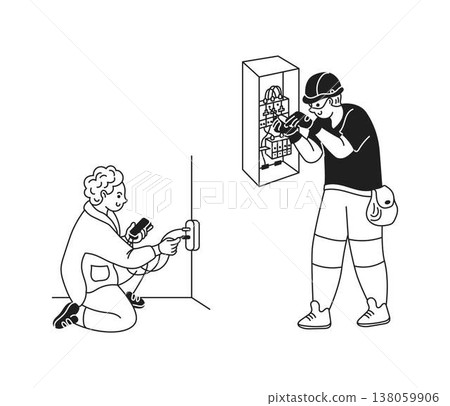 Electricians Busy with Wiring Tasks and Repairs 138059906