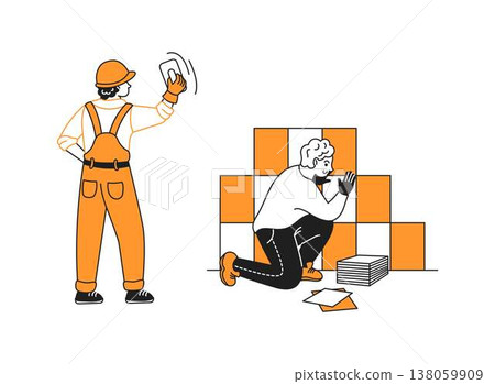 Construction Workers Arranging Wall Tiles Construction Workers Arranging Wall Tiles 138059909