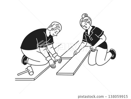 Illustration of People Installing Wooden Flooring Illustration of People Installing Wooden Flooring 138059915