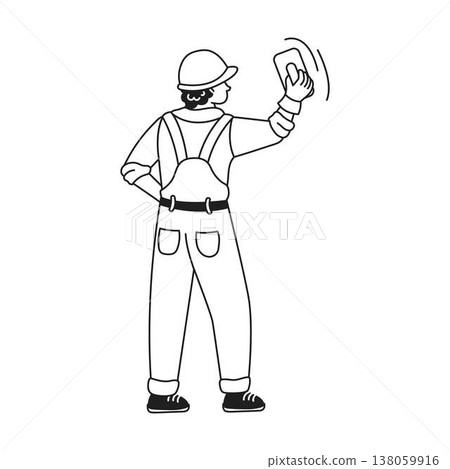 Construction Worker in Uniform Applying Plaster 138059916