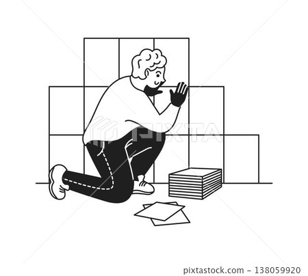 Man Organizing Papers in Minimalist Artwork 138059920