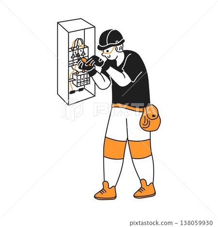 Electrician Repairing Circuit Breaker in Cartoon Style Electrician Repairing Circuit Breaker in Cartoon Style 138059930