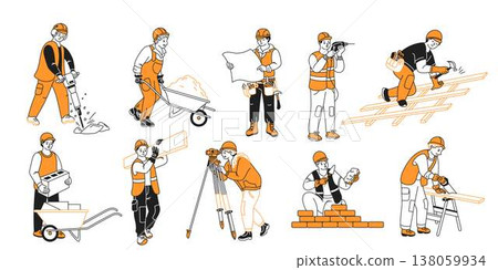 Diverse Construction Workers in Action Illustration 138059934