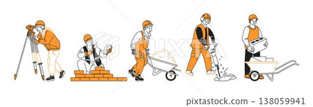 Construction Workers Performing Various Tasks 138059941