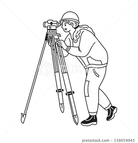 Surveyor with Equipment in Monochrome Illustration Surveyor with Equipment in Monochrome Illustration 138059943