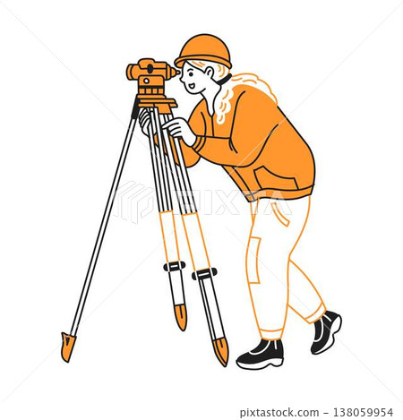 Surveyor in Orange with Tripod Preparing Measurement Surveyor in Orange with Tripod Preparing Measurement 138059954