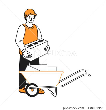 Construction Worker Holding Concrete Block Construction Worker Holding Concrete Block 138059955
