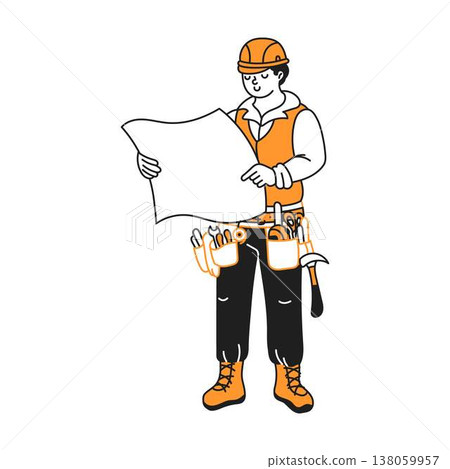 Illustration of Construction Worker with Blueprint Illustration of Construction Worker with Blueprint 138059957