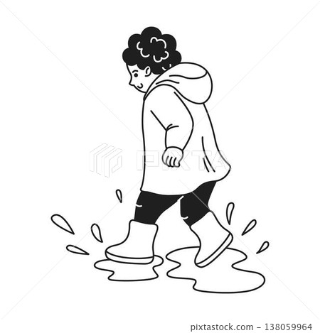 Child Walking Through Puddles in Raincoat Child Walking Through Puddles in Raincoat 138059964
