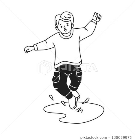 Playful Child Jumping in Puddle Illustration 138059975
