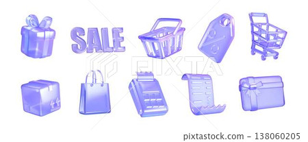 Glossy Purple Shopping Icons for Ecommerce 138060205