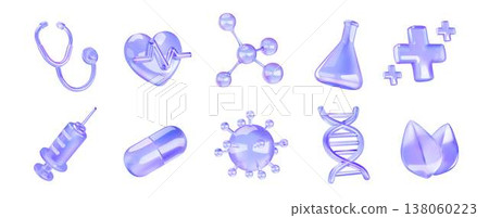 Glossy Medical Icons Set in Light Blue 138060223