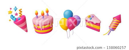 Colorful Birthday Celebration Icons Set Collection 138060257