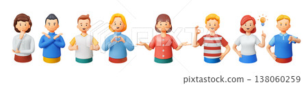 3D Cartoon Characters Expressing Various Emotions 138060259