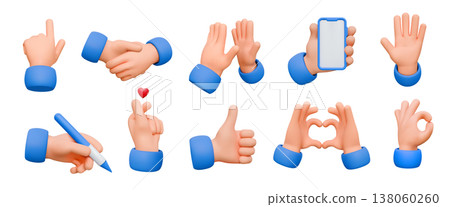3D Hand Gestures Collection with Blue Sleeves 138060260