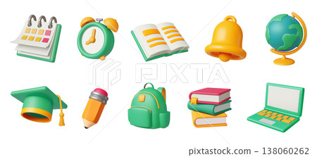 Colorful education icons set with school items and tools 138060262