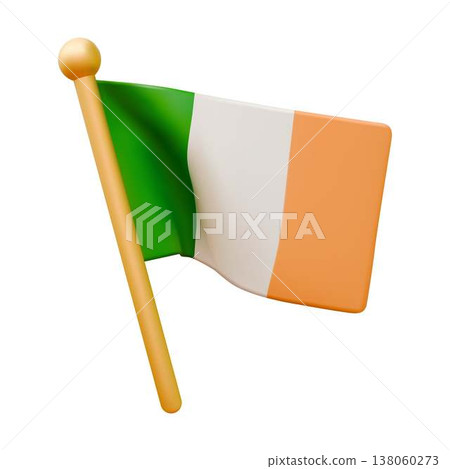 3D Render of Irish Flag on White Background 3D Render of Irish Flag on White Background 138060273