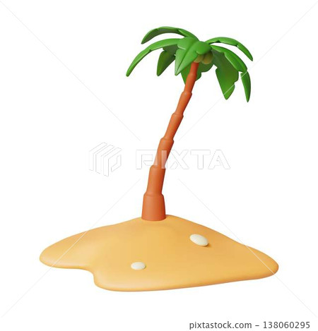 Colorful Cartoon Palm Tree on Sandy Island Colorful Cartoon Palm Tree on Sandy Island 138060295
