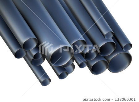 3D render of stacked steel pipes, professional industrial stainless metal tubes for construction, oil, gas, and plumbing engineering projects isolated on a white background design 3D render of stacked steel pipes, professional industrial stainless metal tubes for construction, oil, gas, and plumbing engineering projects isolated on a white background design 138060301