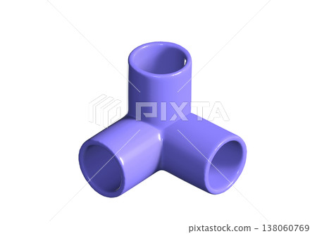 3D render of purple 3-way elbow PVC pipe fitting for furniture and DIY projects, showing durable plastic corner connector isolated on white background for industrial design planning 3D render of purple 3-way elbow PVC pipe fitting for furniture and DIY projects, showing durable plastic corner connector isolated on white background for industrial design planning 138060769