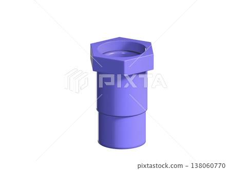 3D render of purple PVC male threaded adapter with hex head for plumbing and irrigation, showing industrial plastic pipe fitting isolated on white background for design projects 3D render of purple PVC male threaded adapter with hex head for plumbing and irrigation, showing industrial plastic pipe fitting isolated on white background for design projects 138060770