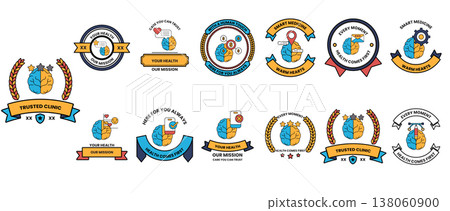 Black ink illustrations feature health-related icons Black ink illustrations feature health-related icons 138060900