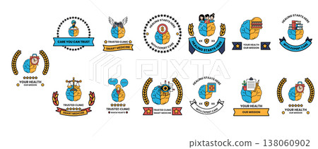 Black ink illustrations feature health-related icons Black ink illustrations feature health-related icons 138060902