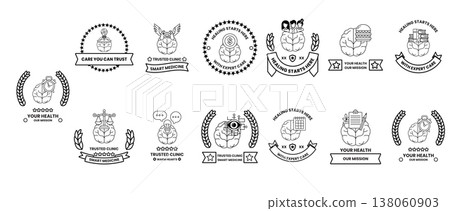 Black ink illustrations feature health-related icons Black ink illustrations feature health-related icons 138060903