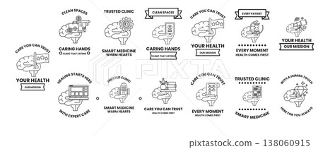 Clean minimalist health icons in monochrome design Clean minimalist health icons in monochrome design 138060915