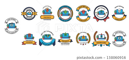 Bright, cheerful logos with laptop themes in varied designs Bright, cheerful logos with laptop themes in varied designs 138060916