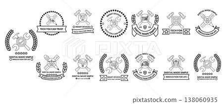 Set of black and white institutional seals displayed on a clean background 138060935