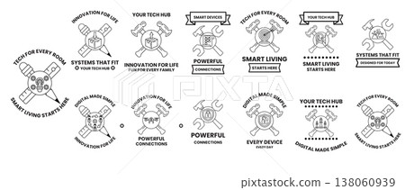 Black ink sketches show bold, symmetrical emblems 138060939
