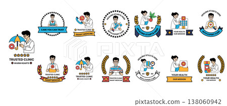 Bright, cheerful cartoon doctors and patients interact warmly 138060942